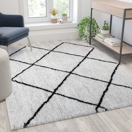 Flash Furniture Shag Style Diamond Trellis Area Rug - 5' x 7' - Ivory RC-KJ-181070-01-57-GG